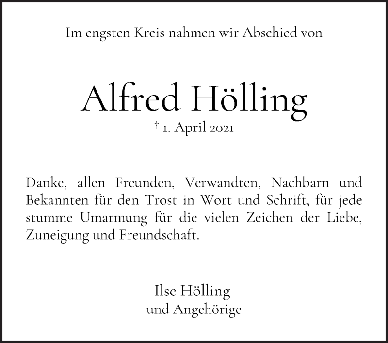Traueranzeige von Alfred Hölling von WESER-KURIER