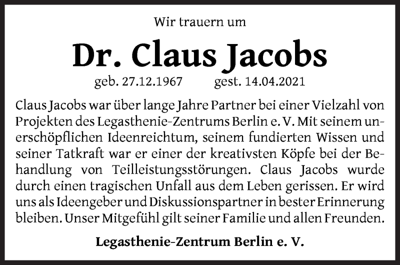 Traueranzeige von Claus Jacobs von WESER-KURIER