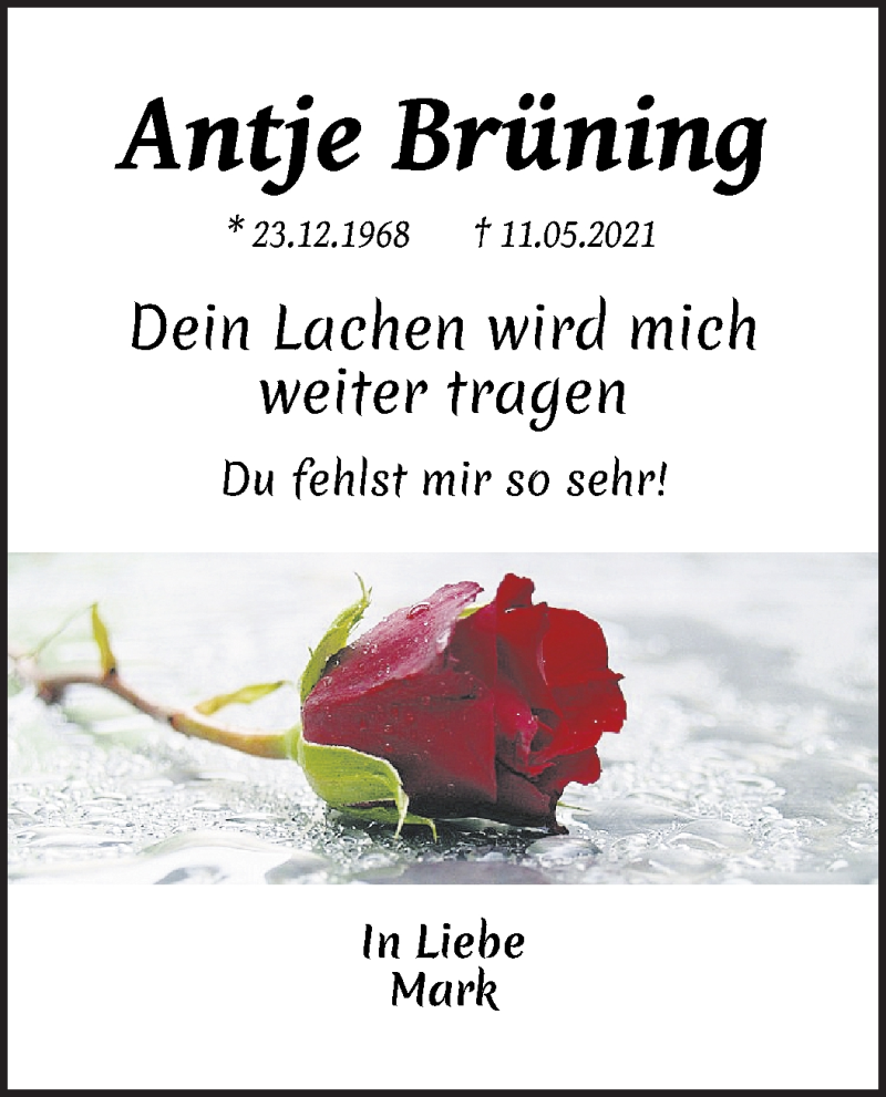 Traueranzeige von Antje Brüning von WESER-KURIER
