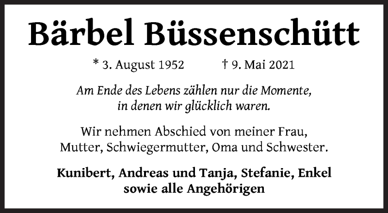 Traueranzeige von Bärbel Büssenschütt von Osterholzer Kreisblatt