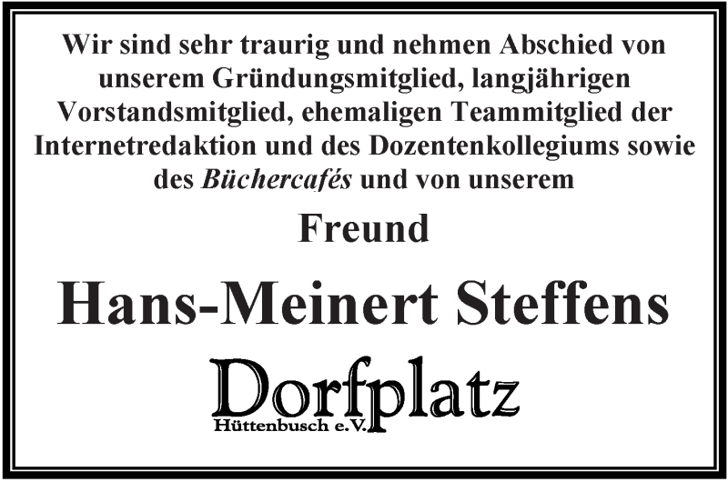 Traueranzeige von Hans-Meinert Steffens von Wuemme Zeitung