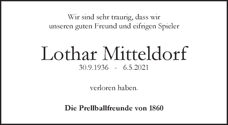 Traueranzeige von Lothar Mitteldorf von WESER-KURIER