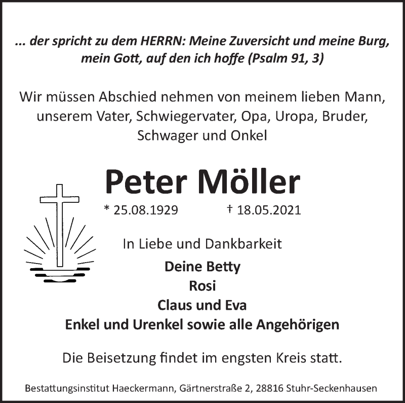 Traueranzeige von Peter Möller von WESER-KURIER