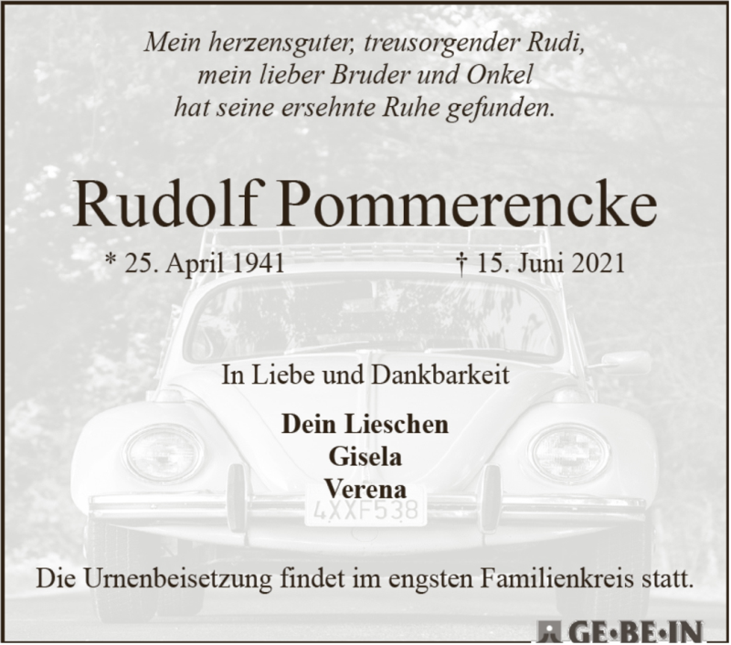 Traueranzeige von Rudolf Pommerencke von WESER-KURIER