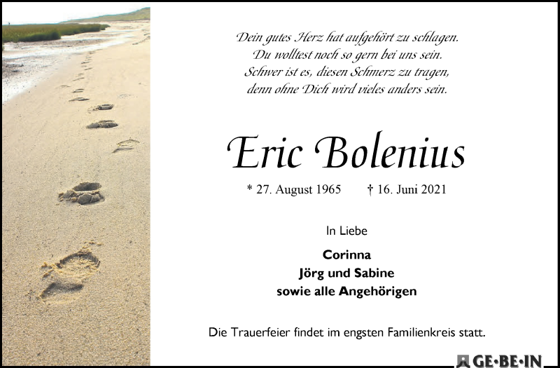 Traueranzeige von Eric Bolenius von WESER-KURIER