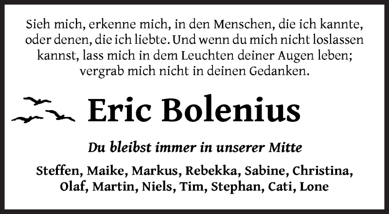 Traueranzeige von Eric Bolenius von WESER-KURIER
