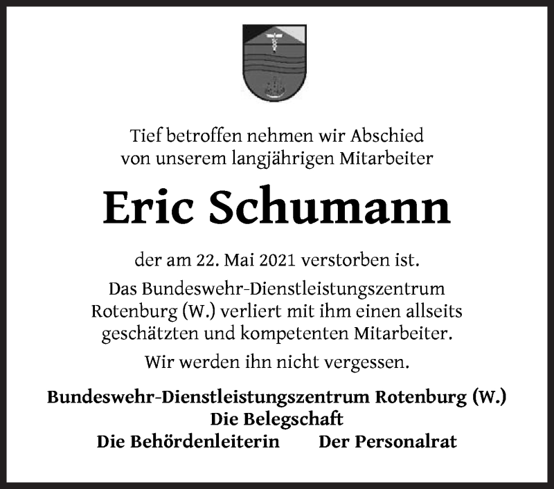 Traueranzeige von Eric Schumann von Osterholzer Kreisblatt