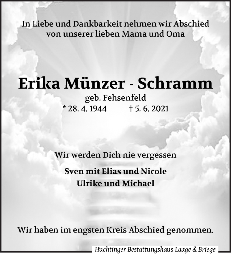 Traueranzeige von Erika Münzer-Schramm von WESER-KURIER