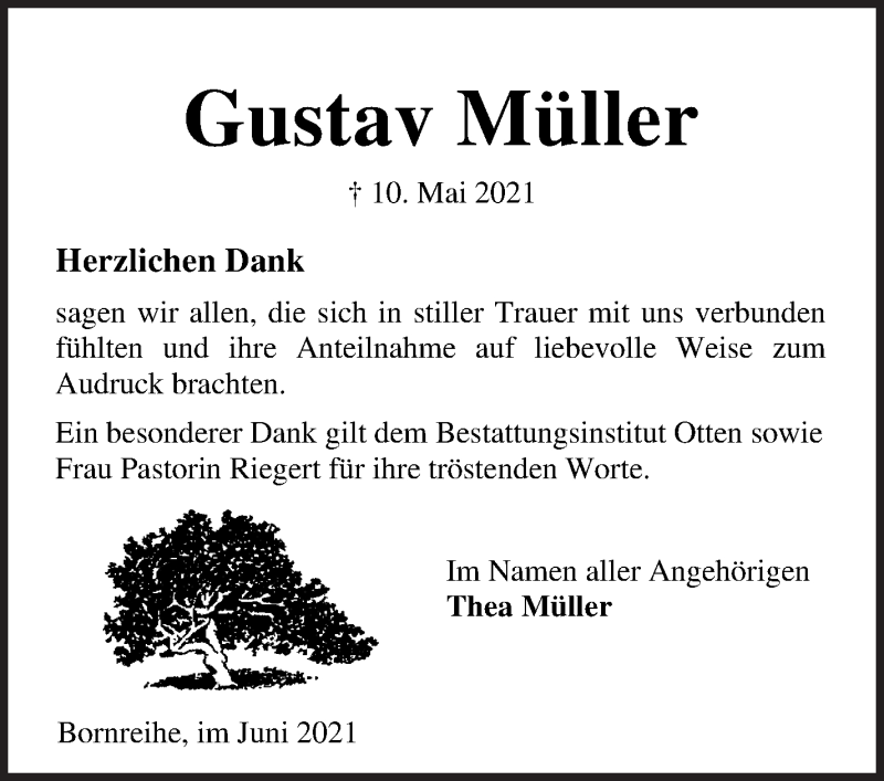 Traueranzeige von Gustav Müller von Osterholzer Kreisblatt