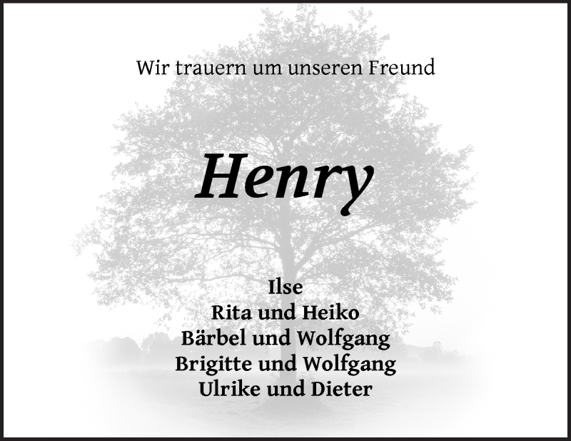Traueranzeige von Henry Mordhorst von Die Norddeutsche