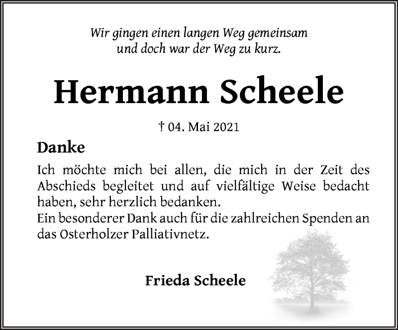 Traueranzeige von Hermann Scheele von Osterholzer Kreisblatt