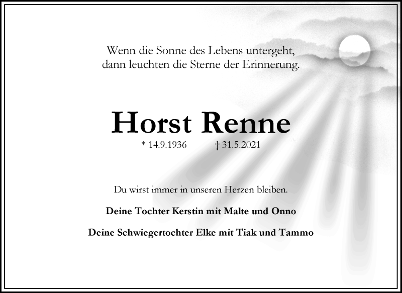Traueranzeige von Horst Renne von WESER-KURIER
