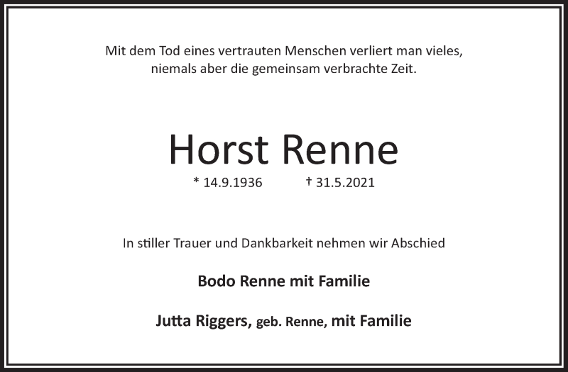 Traueranzeige von Horst Renne von WESER-KURIER