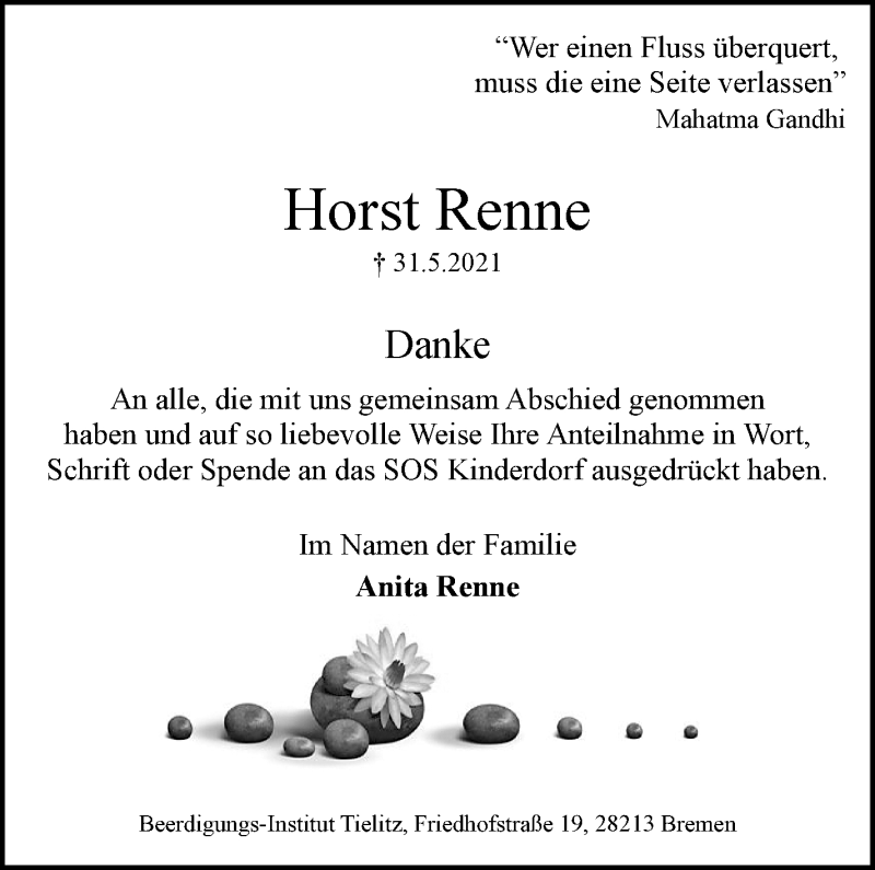 Traueranzeige von Horst Renne von WESER-KURIER