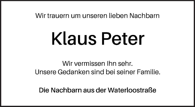 Traueranzeige von Klaus Peter von WESER-KURIER