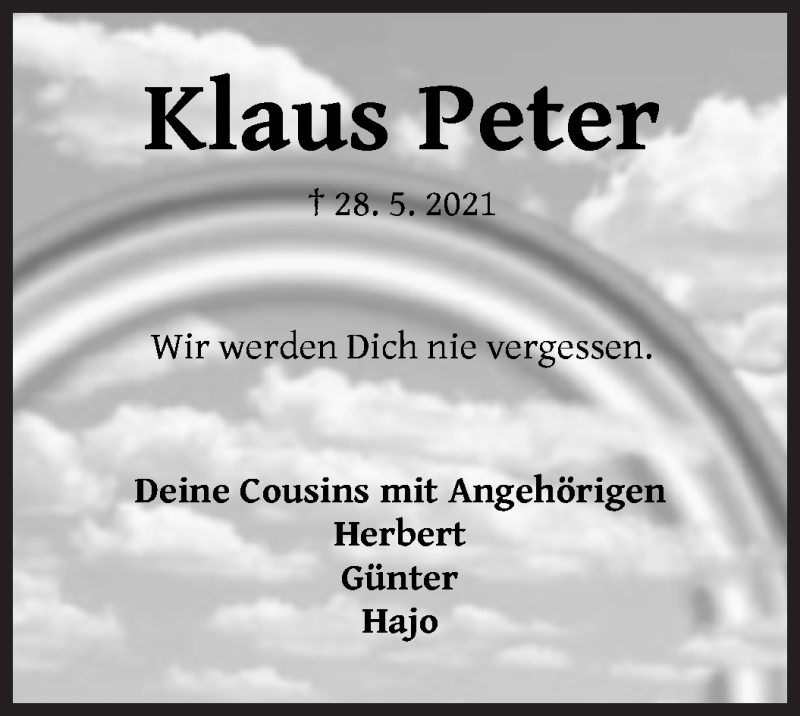 Traueranzeige von Klaus Peter von WESER-KURIER
