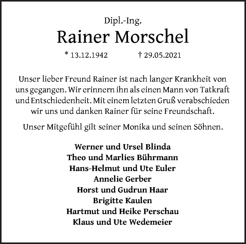 Traueranzeige von Rainer Morschel von WESER-KURIER