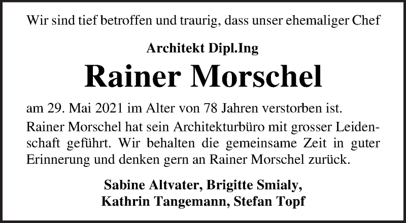 Traueranzeige von Rainer Morschel von WESER-KURIER
