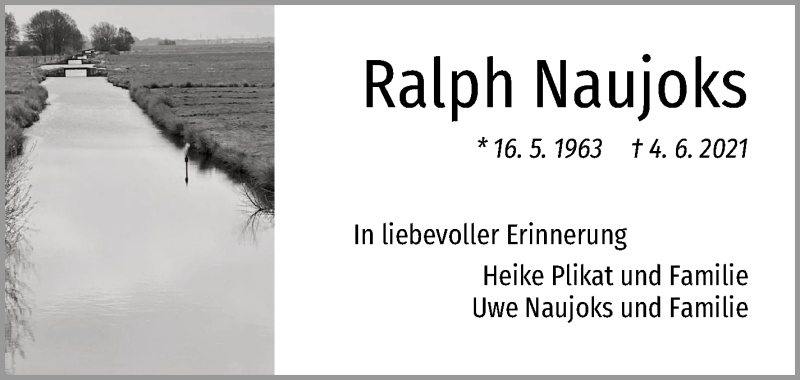 Traueranzeige von Ralph Naujoks von Osterholzer Kreisblatt