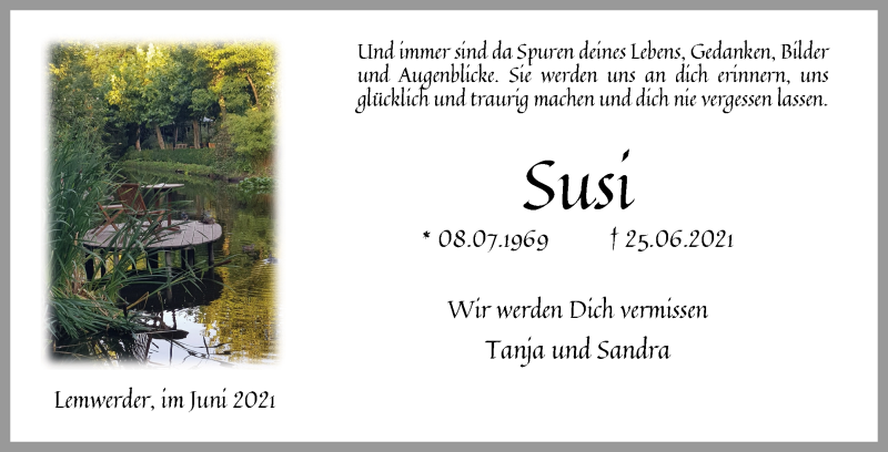Traueranzeige von Susanne Norzel von Die Norddeutsche