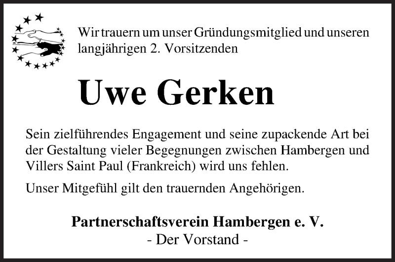 Traueranzeige von Uwe Gerken von Osterholzer Kreisblatt