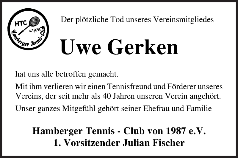 Traueranzeige von Uwe Gerken von Osterholzer Kreisblatt