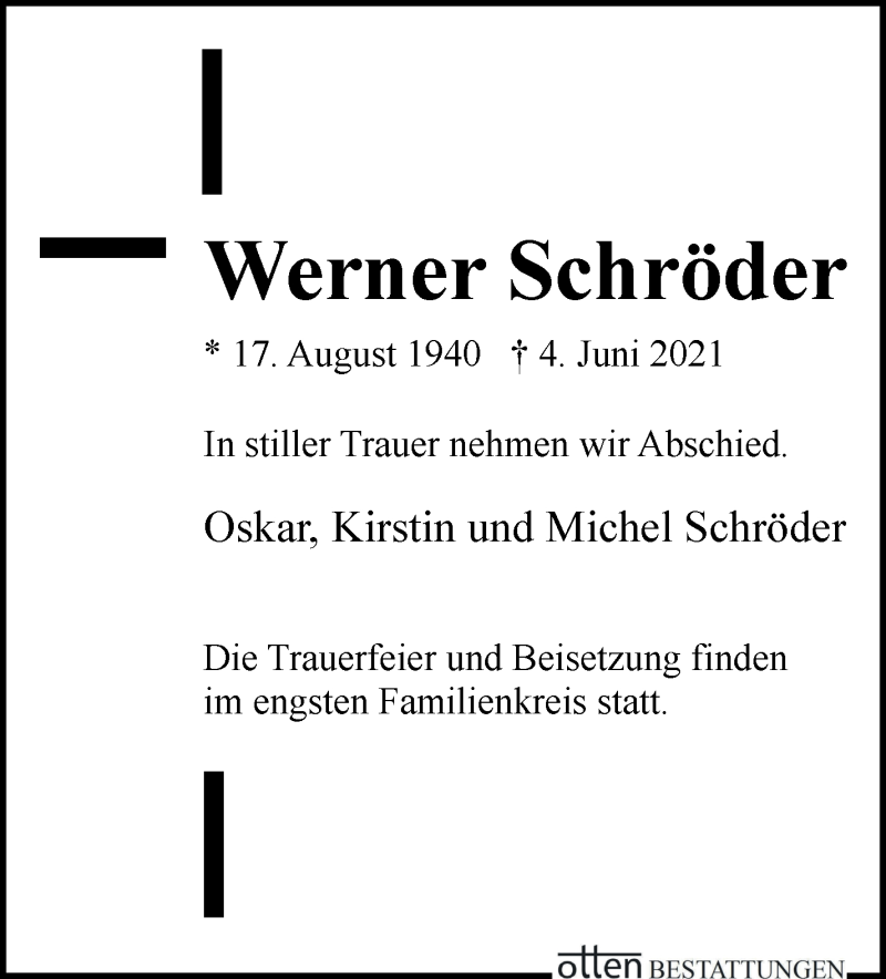 Traueranzeige von Werner Schröder von Osterholzer Kreisblatt