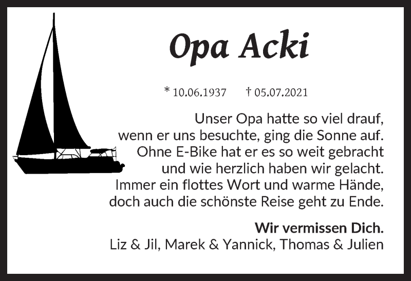 Traueranzeige von Acki  von Die Norddeutsche