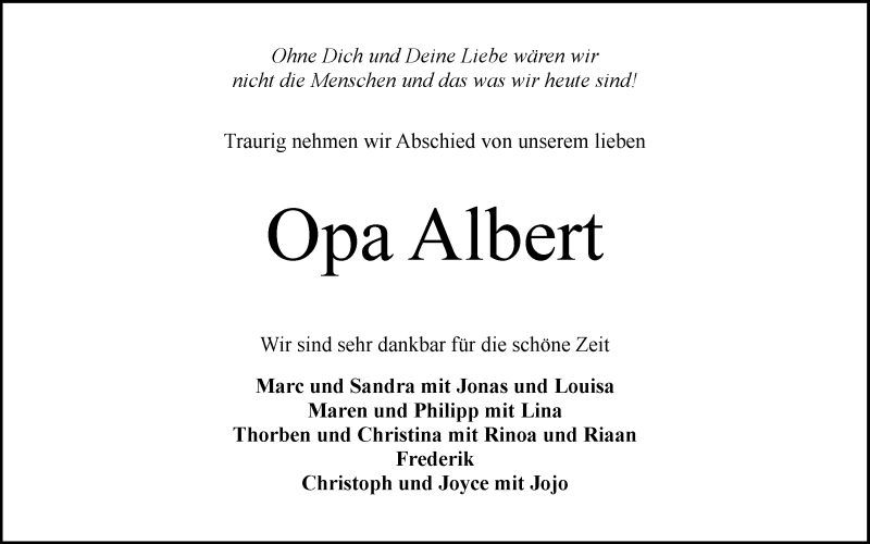 Traueranzeige von Albert Feddermann von WESER-KURIER