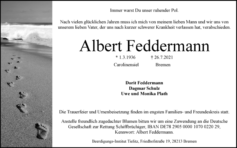 Traueranzeige von Albert Feddermann von WESER-KURIER