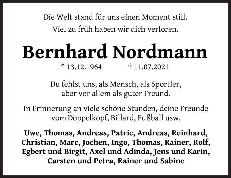 Traueranzeige von Bernhard Nordmann von WESER-KURIER