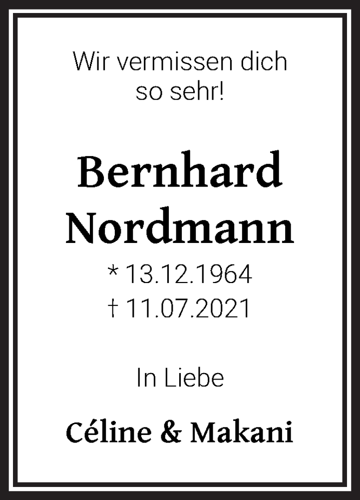 Traueranzeige von Bernhard Nordmann von WESER-KURIER