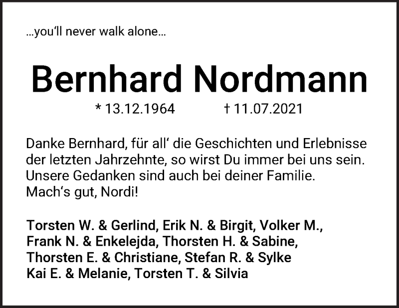 Traueranzeige von Bernhard Nordmann von WESER-KURIER