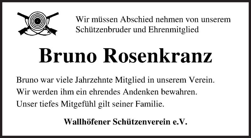 Traueranzeige von Bruno Rosenkranz von Osterholzer Kreisblatt