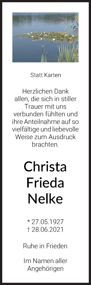Traueranzeige von Christa Frieda Nelke von WESER-KURIER