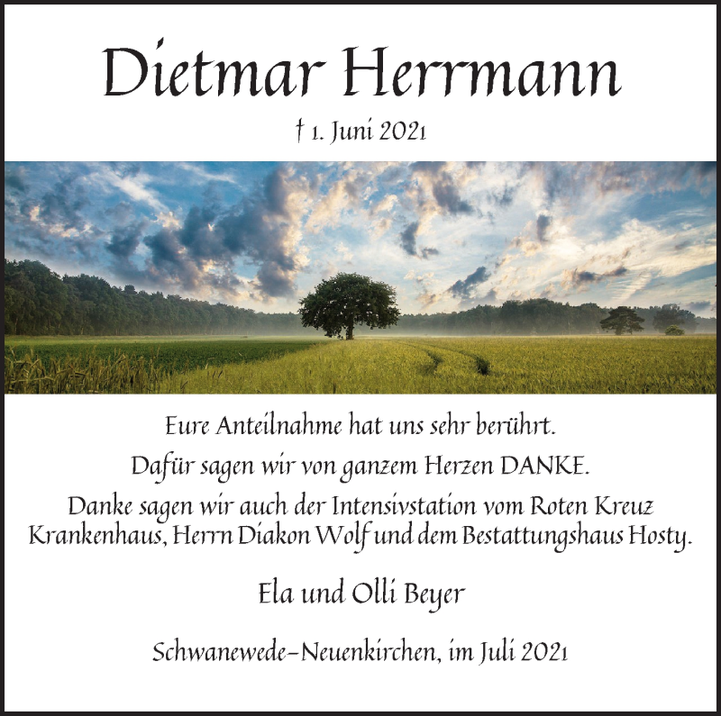 Traueranzeige von Dietmar Herrmann von Die Norddeutsche