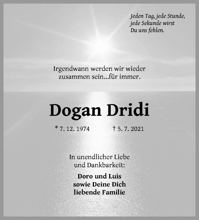Traueranzeige von Dogan Dridi von WESER-KURIER