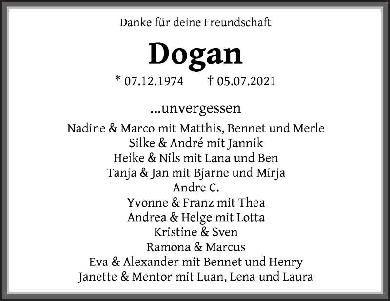 Traueranzeige von Dogan Dridi von WESER-KURIER