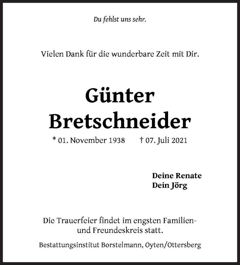 Traueranzeige von Günter Bretschneider von WESER-KURIER