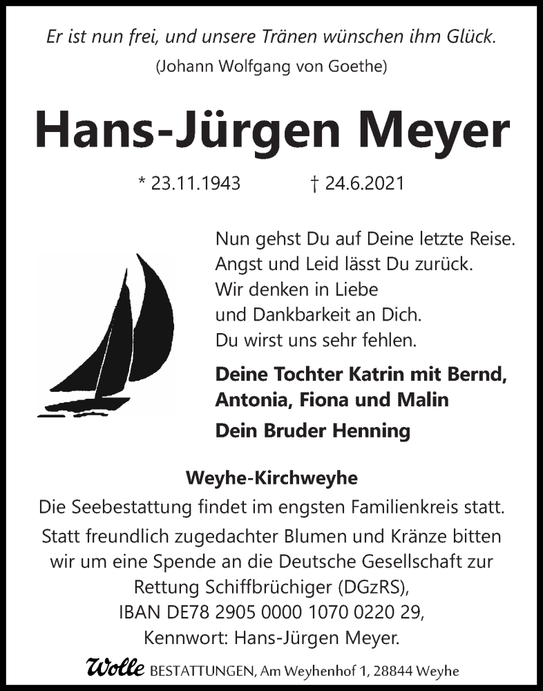 Traueranzeige von Hans-Jürgen Meyer von Gesamtausgabe / Kurier der Woche
