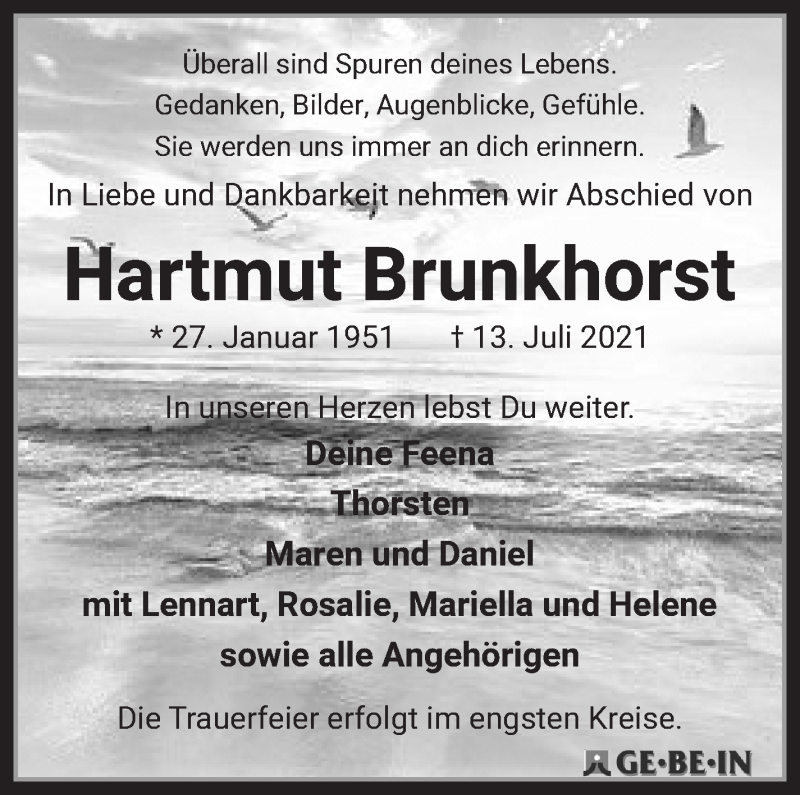 Traueranzeige von Hartmut Brunkhorst von WESER-KURIER