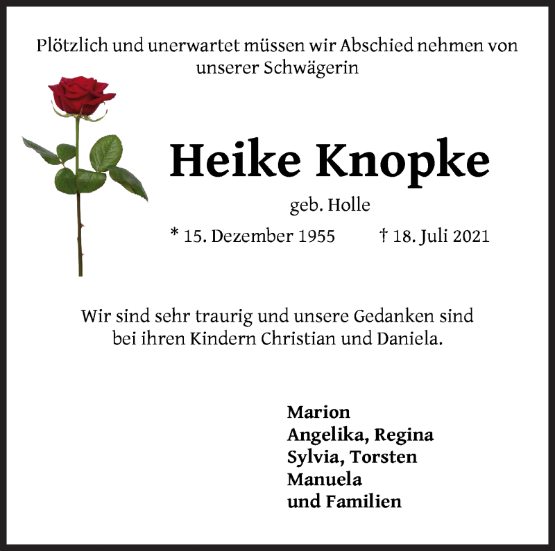 Traueranzeige von Heike Knopke von Die Norddeutsche