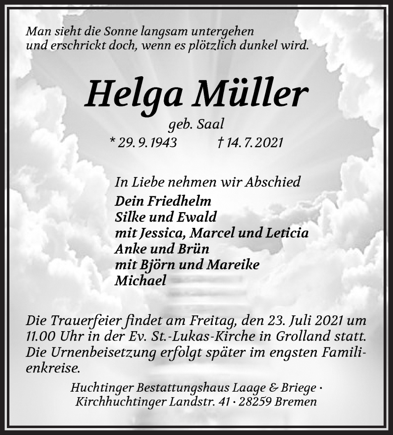 Traueranzeige von Helga Müller von WESER-KURIER