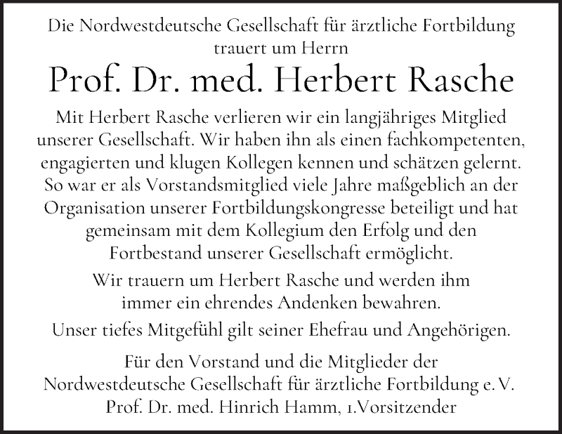 Traueranzeige von Herbert Rasche von WESER-KURIER