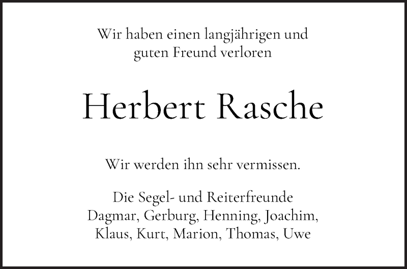 Traueranzeige von Herbert Rasche von WESER-KURIER