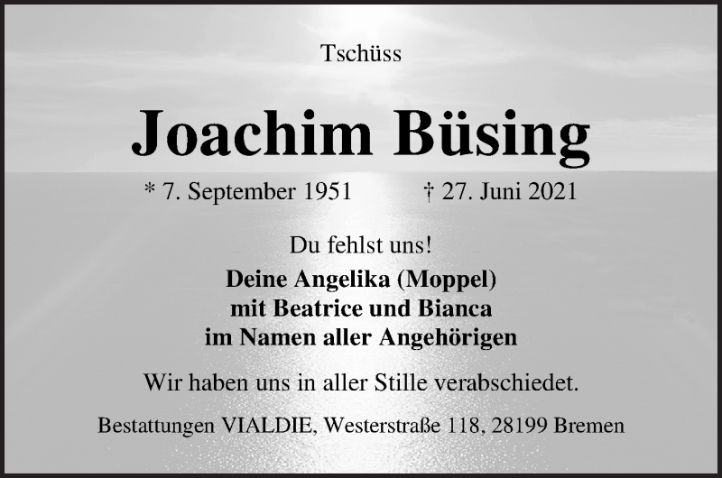Traueranzeige von Joachim Büsing von WESER-KURIER
