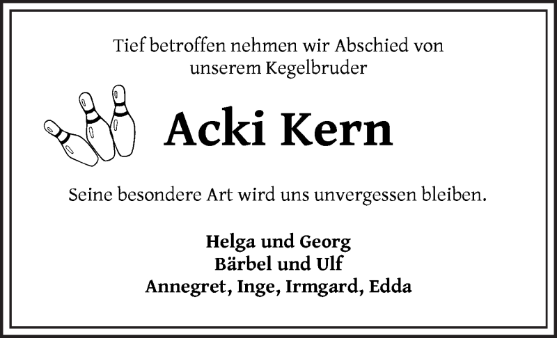 Traueranzeige von Joachim Kern von Die Norddeutsche