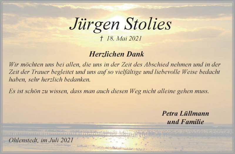 Traueranzeige von Jürgen Stolis von Osterholzer Kreisblatt