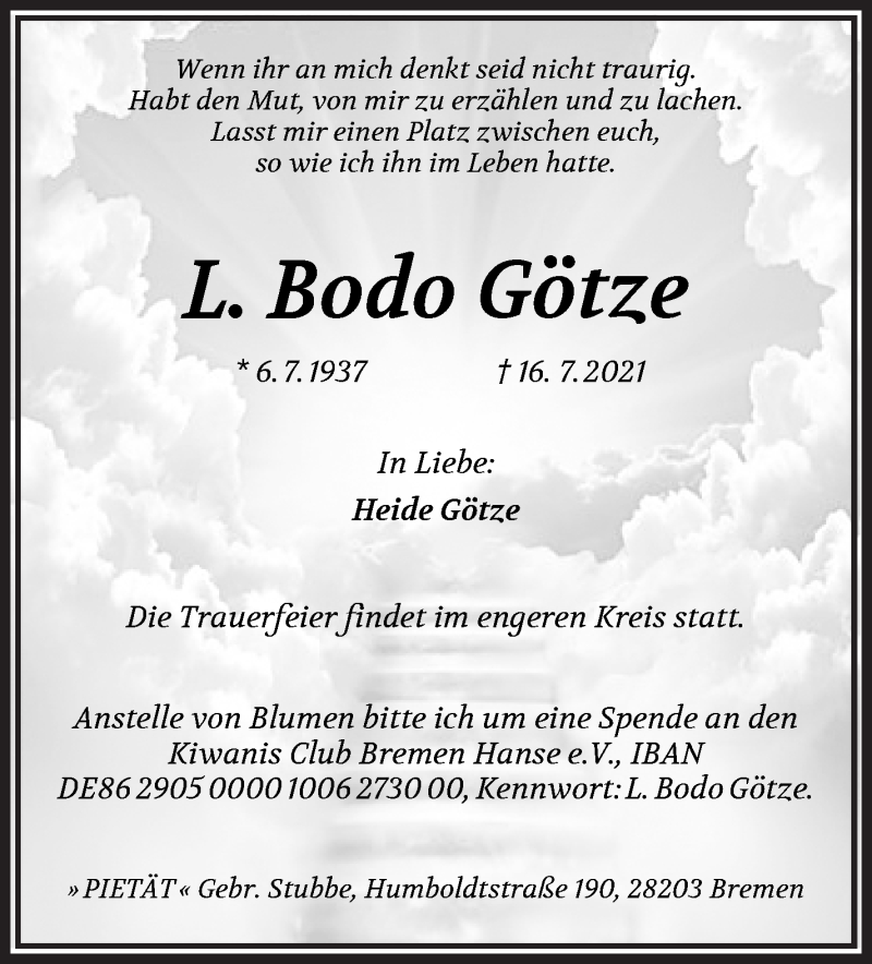 Traueranzeige von L. Bodo Götze von WESER-KURIER