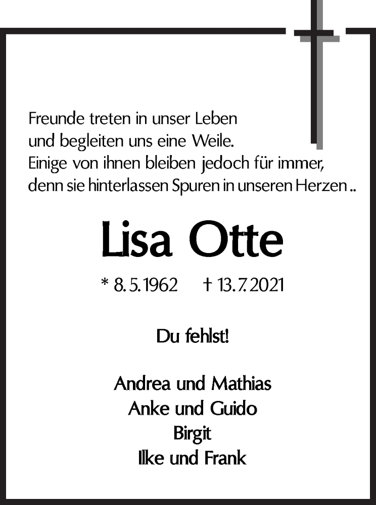 Traueranzeige von Lisa Otte von WESER-KURIER